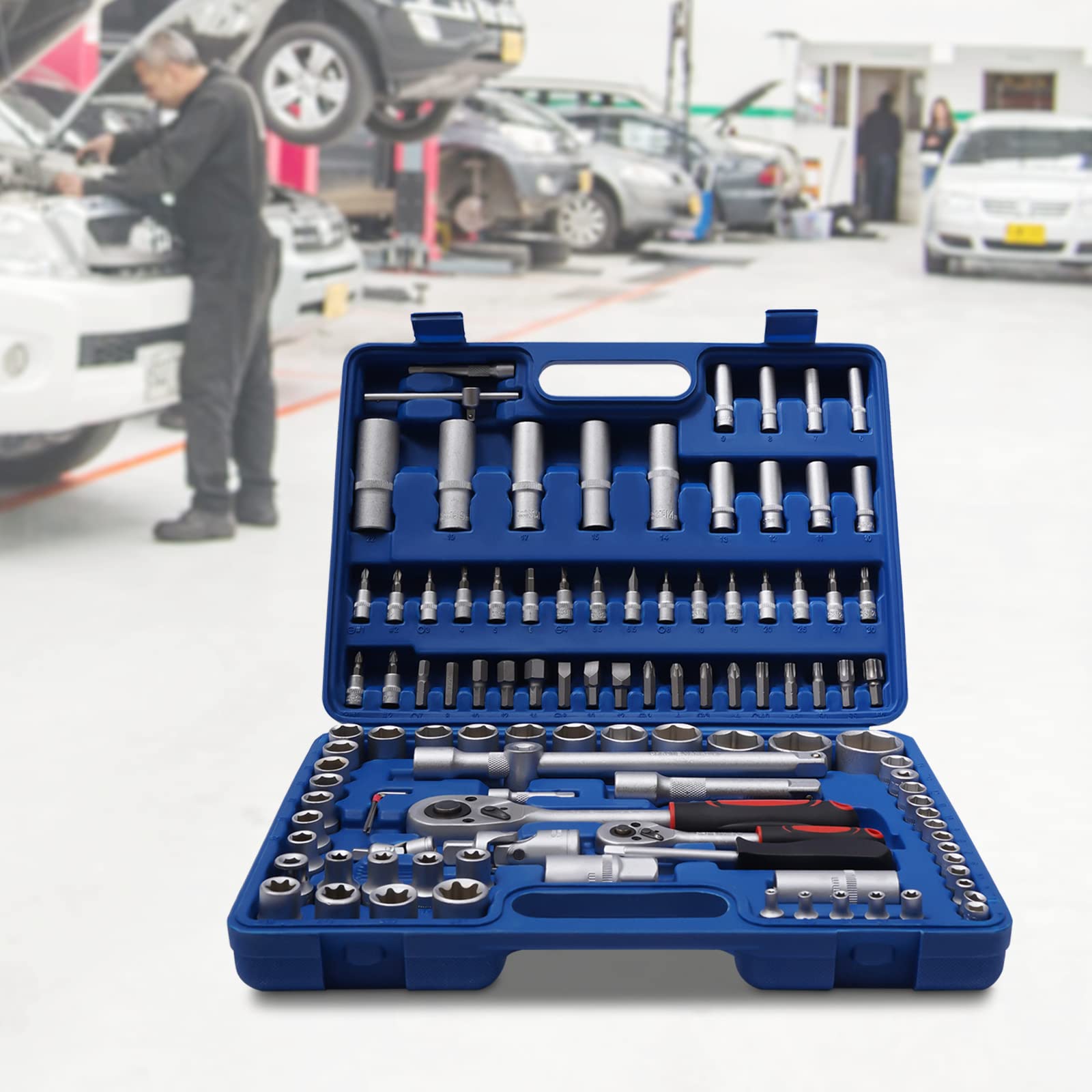 108 Piece Socket Wrench and Metric Silvery Socket Wrench Mechanics Tool (2)