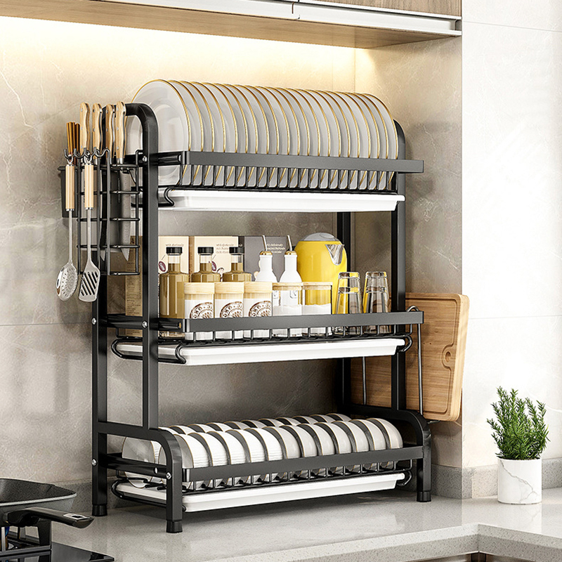 3 Tier Dish Drying Rack with Drainboard (2)