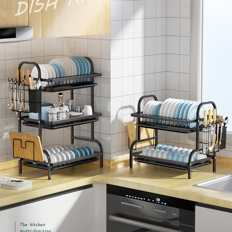 3 Tier Dish Drying Rack with Drainboard (3)