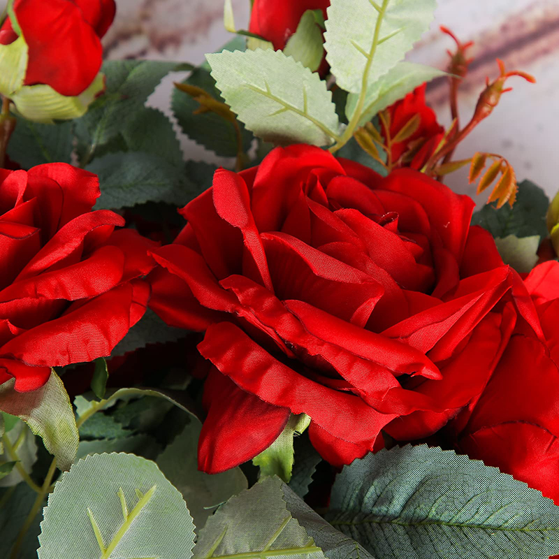 Artificial Flowers Bouquet Long Stem Red Rose with Thorns (2)
