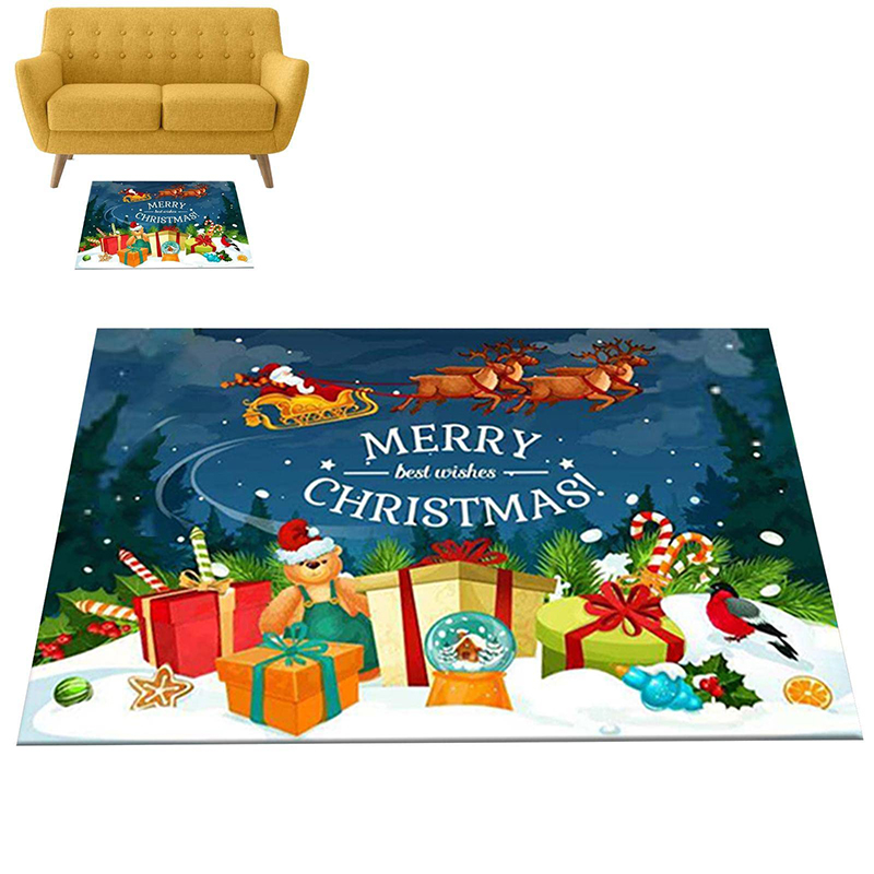 Christmas Indoor Entrance Santa Claus Hold Gift Front Door Mat (1)