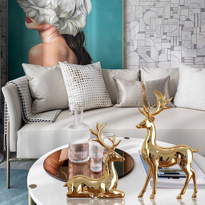 Pair Brass Deer Statue Energetic Environment showpiece Home Office Decor