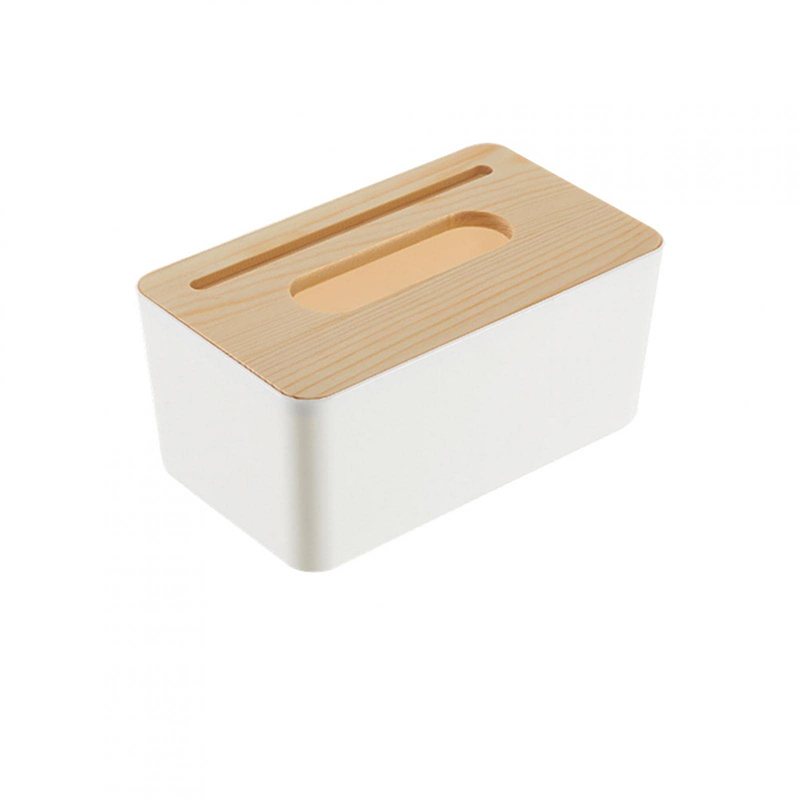 Tissue Box Holder with Bamboo Wooden Cover Phone Slot (1)