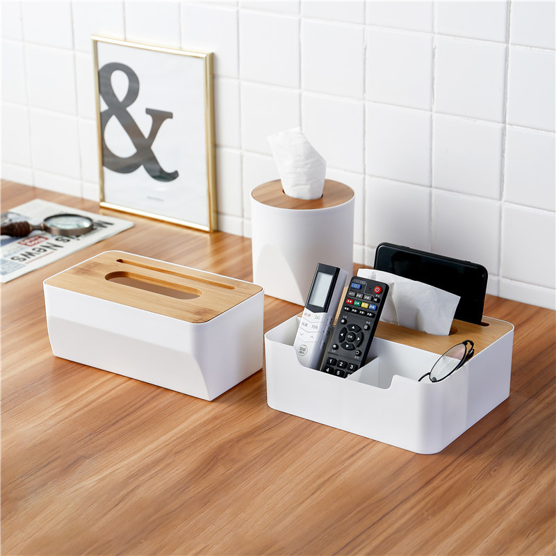 Tissue Box Holder with Bamboo Wooden Cover Phone Slot (3) Tissue Box Holder with Bamboo Wooden Cover Phone Slot (3)