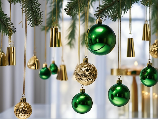frohe weihnachten grukarte goldene christbaumkugeln ornamente und kieferzweige auf schnee auf ti 1082479 10697