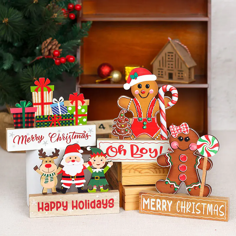 Gingerbread Man Cookie Man Wooden Christmas Decorations Tabletop (1)