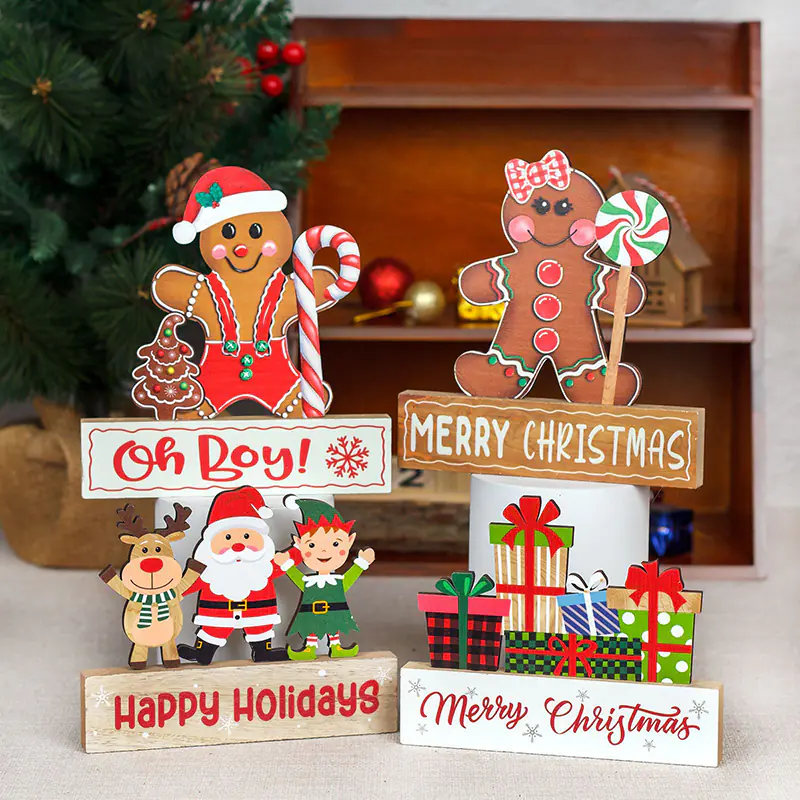 Gingerbread Man Cookie Man Wooden Christmas Decorations Tabletop (2)