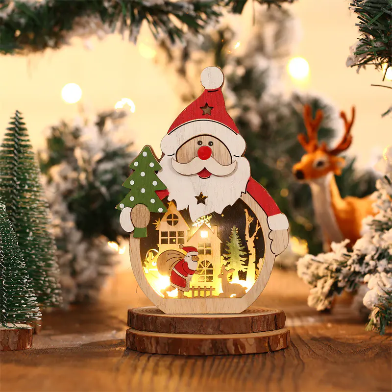 Santa Claus Light Shaped Wooden Christmas Deco (1)