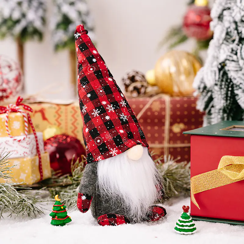 Snowflake Pointed Hat Rudolph Doll Red and Black Plaid Christmas Ornament (2) Snowflake Pointed Hat Rudolph Doll Red and Black Plaid Christmas Ornament (2)