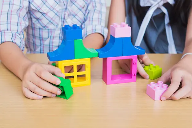kids playing pieces plastic