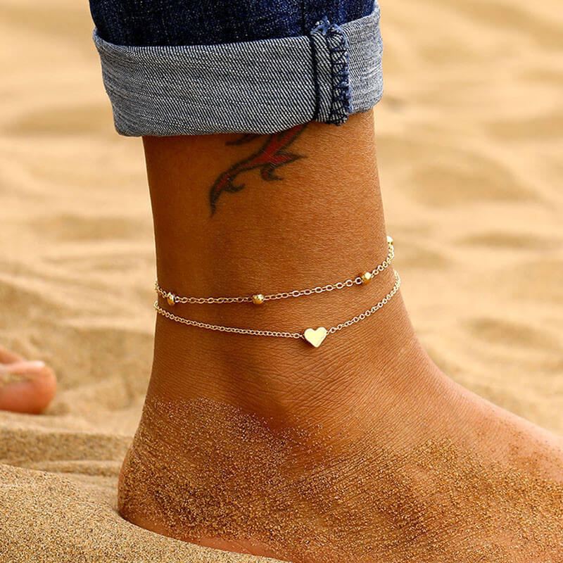 Women's double heart shaped anklet for summer beach