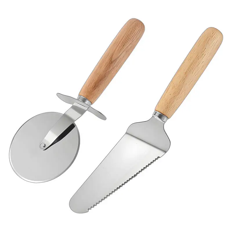 Round Stainless Steel Pizza Knife Shovel 2 Piece Set (1)
