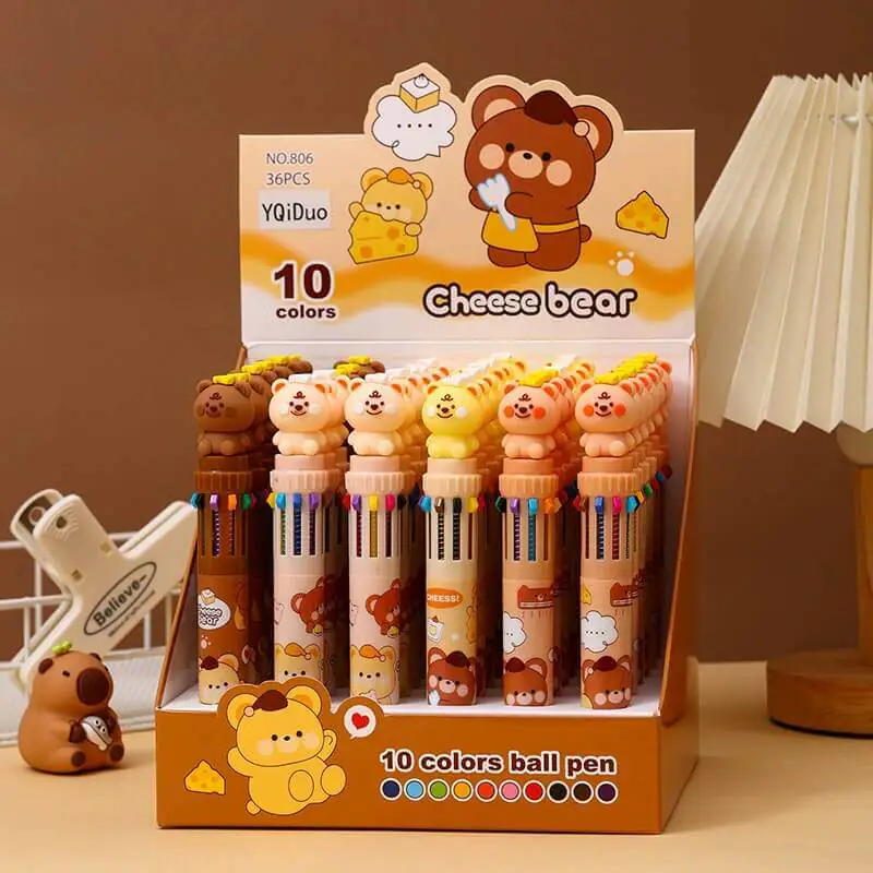 Bolígrafo de 10 colores con forma de oso de dibujos animados (2)