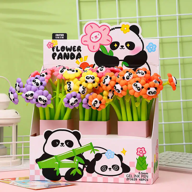 Bolígrafo neutro con forma de panda y forma de flor de gel suave (2)