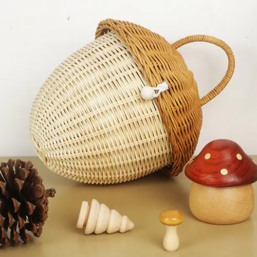 Acorn handbag hand made rattan mushroom storage box (2)