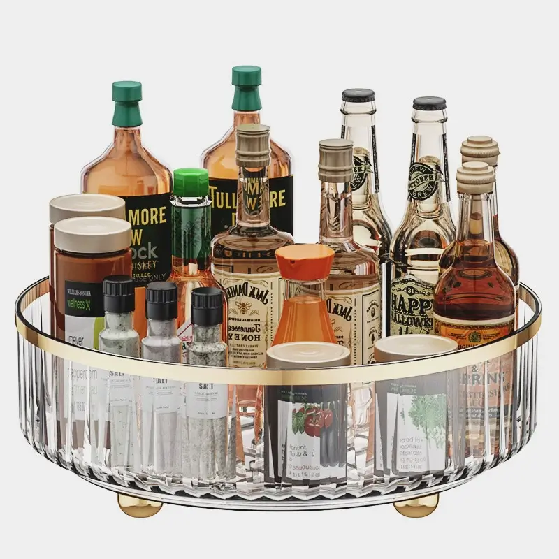 Kitchen turntable transparent seasoning bottle storage rack (2)