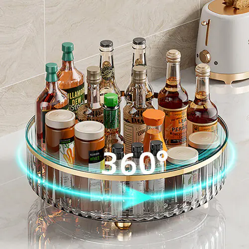 Kitchen turntable transparent seasoning bottle storage rack (3)