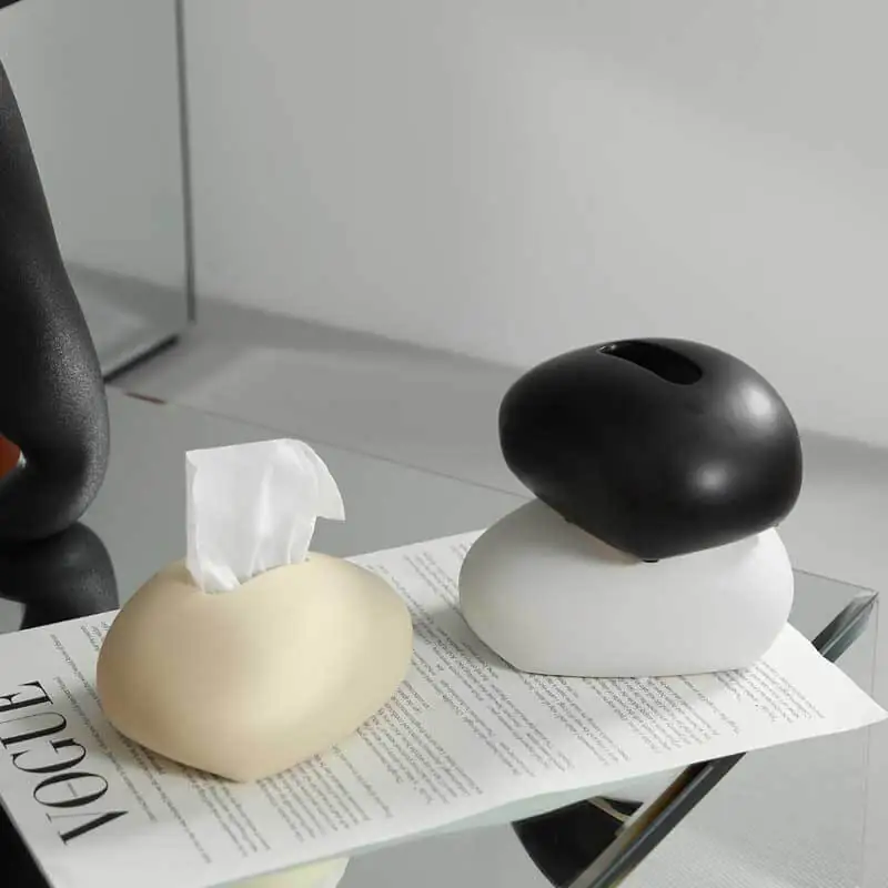 Modern black and white ceramic tissue box living room coffee table decoration (2)